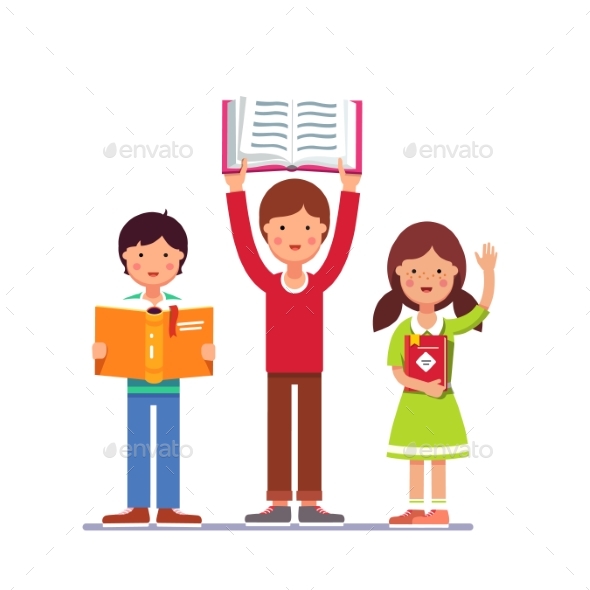 School and Preschool Kids Holding Books in Hands - People Characters