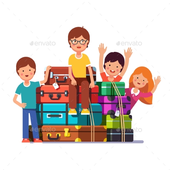 Boy and Girls Packed for Traveling - People Characters