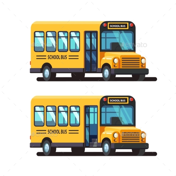 Yellow School Bus with Closed and Opened Doors - Travel Conceptual