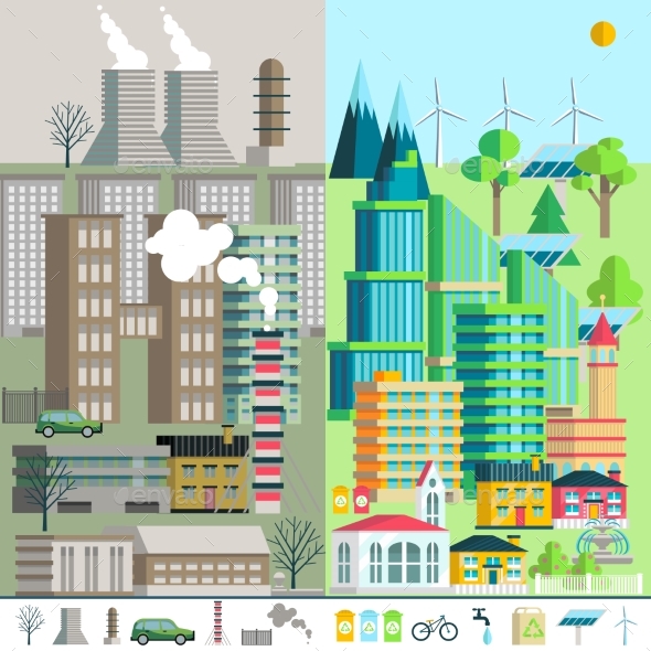 Urban Landscape, Environment, Ecology, Elements - Technology Conceptual