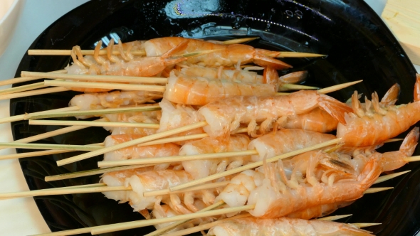 Large Cooked Shrimp on Skewers