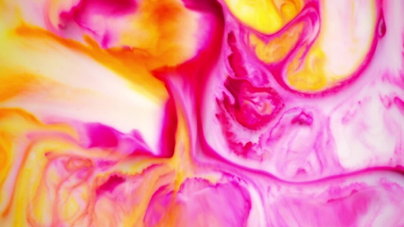 Liquid Ink Yellow and Magenta Blending Burst Swirl Fluid, Stock Footage