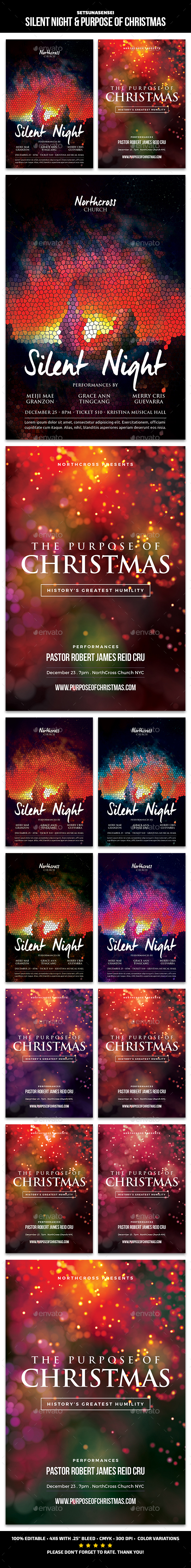 Silent Night & Purpose of Christmas Church Flyers - Church Flyers