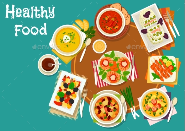 Popular Dinner Dishes Icon for Healthy Food Design - Food Objects
