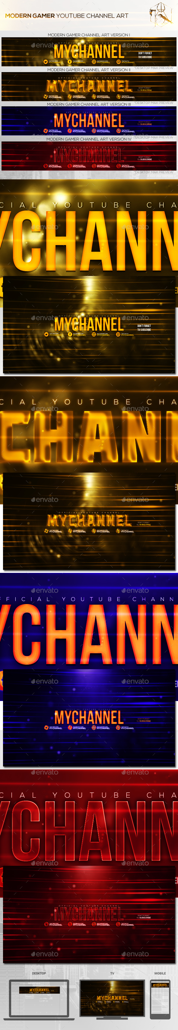 4 Modern Gamer Youtube Channel Art Banners - YouTube Social Media