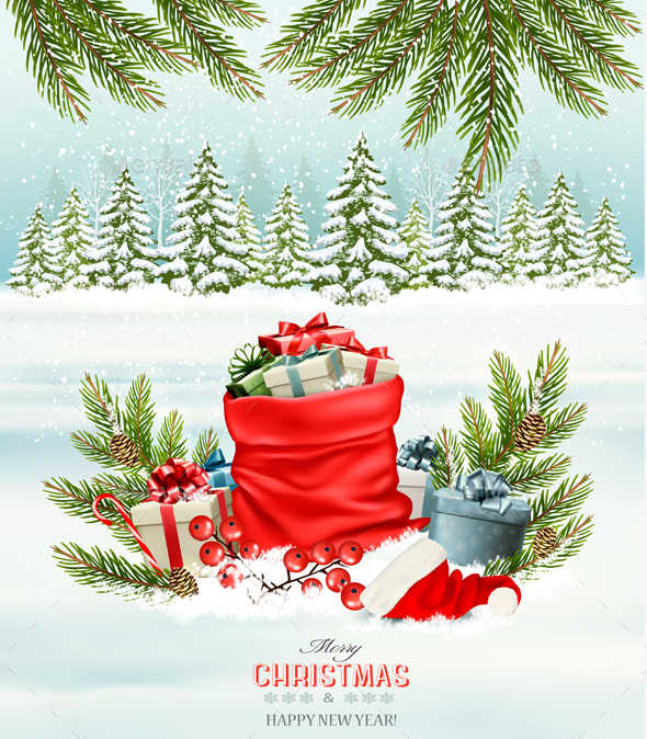 Holiday Christmas Background with Gift Boxes - Christmas Seasons/Holidays