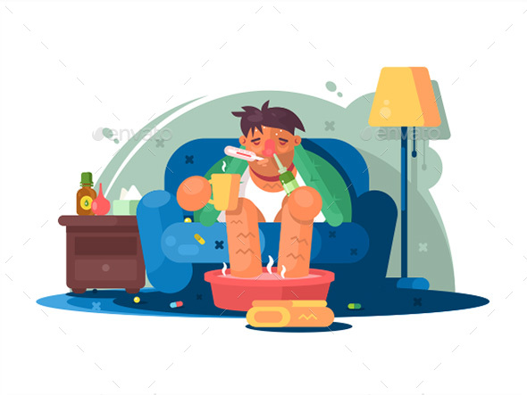 Man Sick with Cold - People Characters