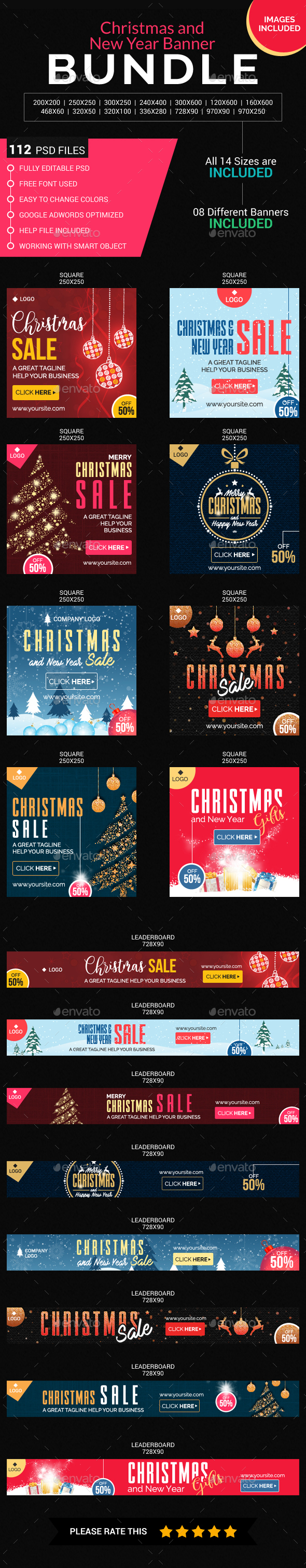 Christmas and New Year Banner Bundle - Banners & Ads Web Elements