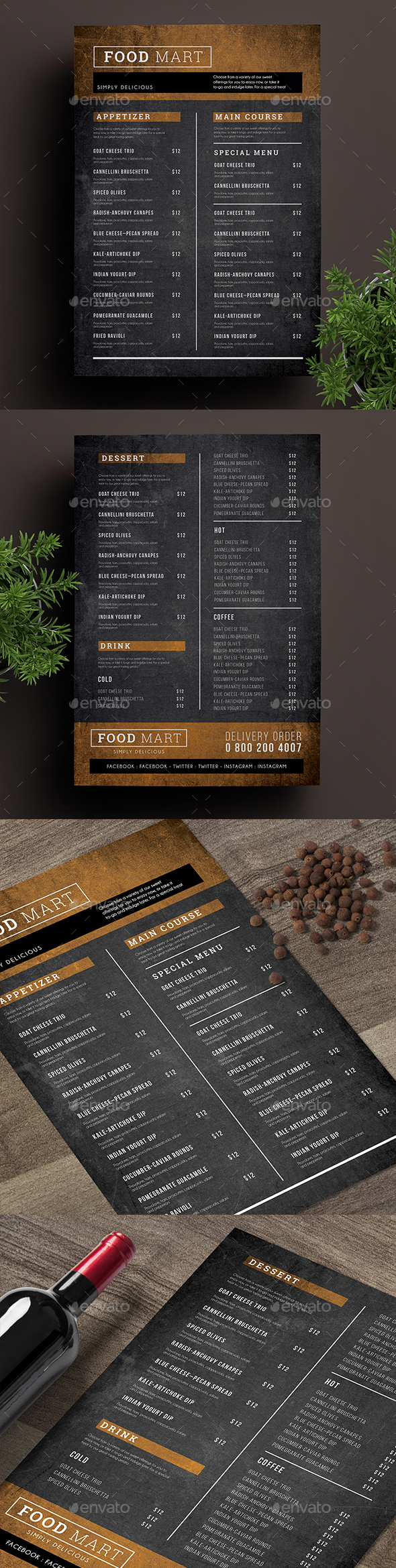 Simple Chalkboard Menu - Food Menus Print Templates