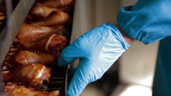 Processing of Meat Production. Raw Chicken Meat