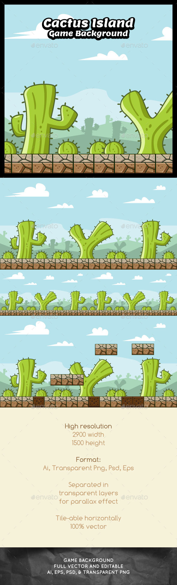 Cactus Island Game Background - Backgrounds Game Assets