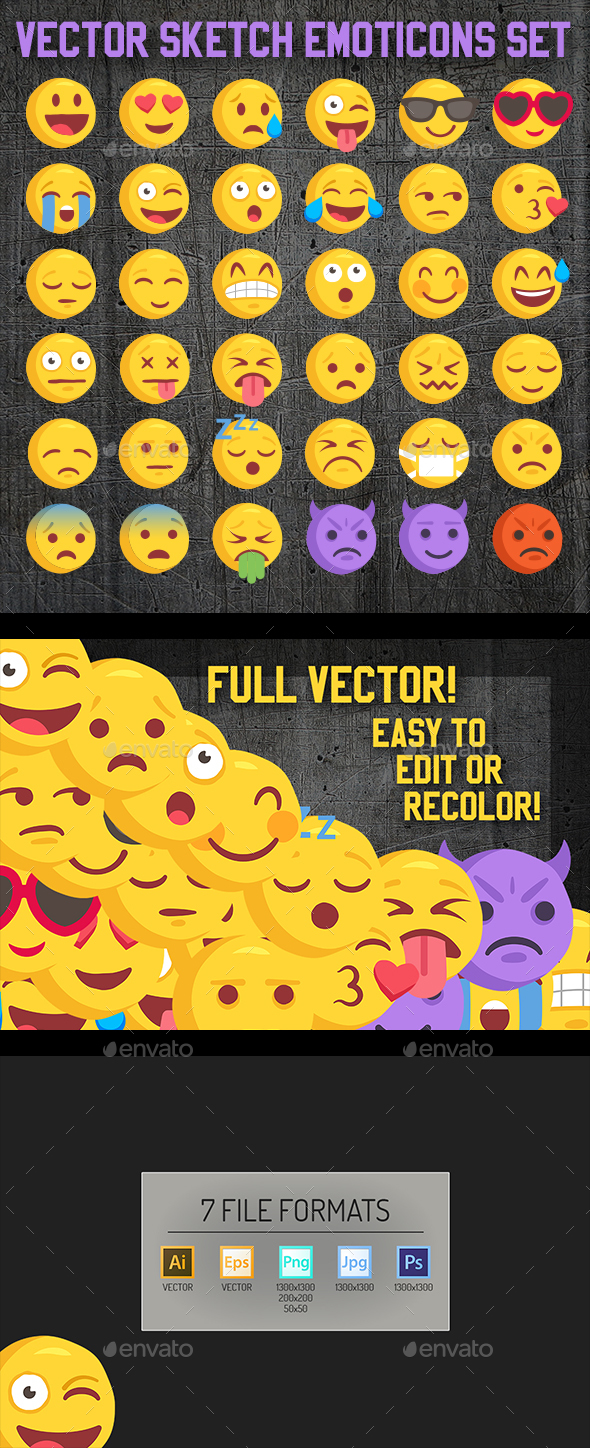 Big 36 Rough Sketch Vector Emoji - Web Icons