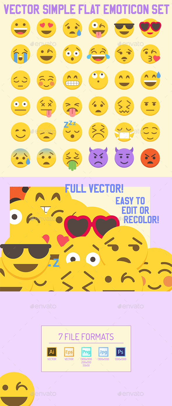 Big 36 Simple Flat Vector Emoji set - Web Icons