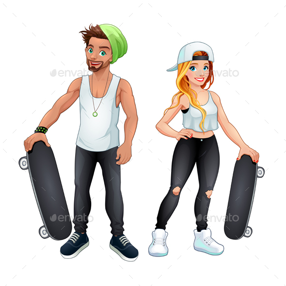 Skaters Boy and Girl - Sports/Activity Conceptual