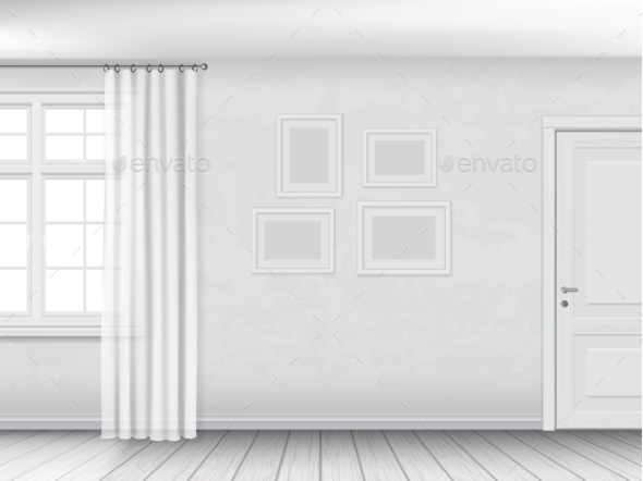 White Interior with Window and Door - Buildings Objects