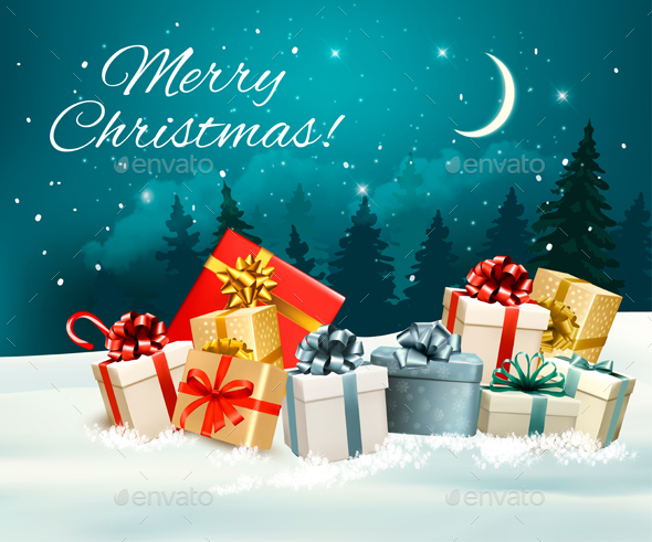 Holiday Christmas Background with Gift Boxes - Christmas Seasons/Holidays