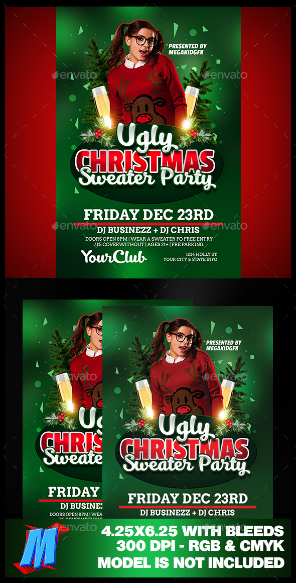 Ugly Christmas Sweater Party Flyer - Clubs & Parties Events