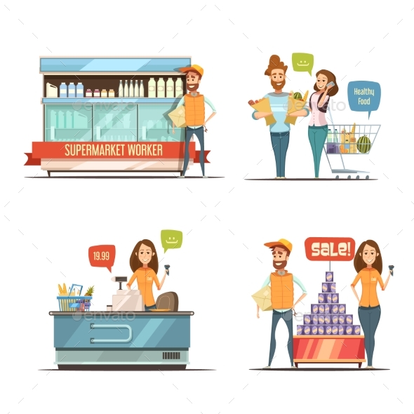 People in Supermarket Cartoon Icons Collection by macrovector | GraphicRiver