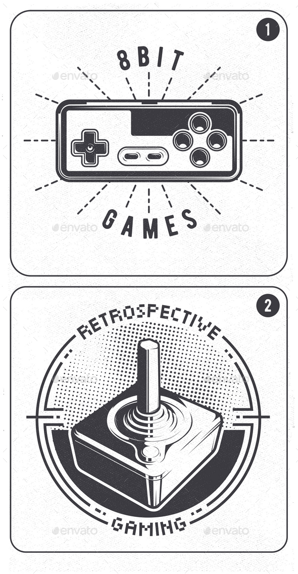 2 Retro Video Game Joystick Emblems - Miscellaneous Vectors