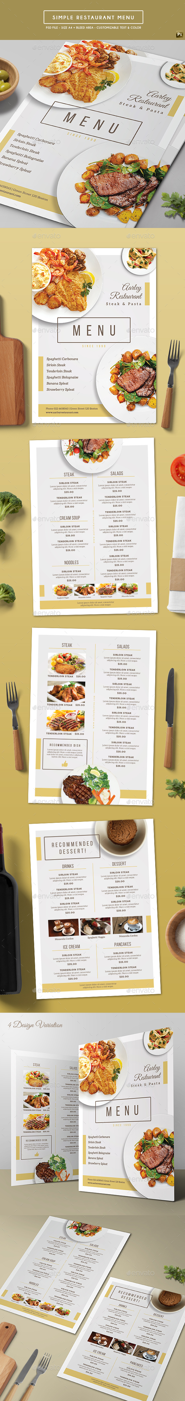 Simple Restaurant Menu - Food Menus Print Templates