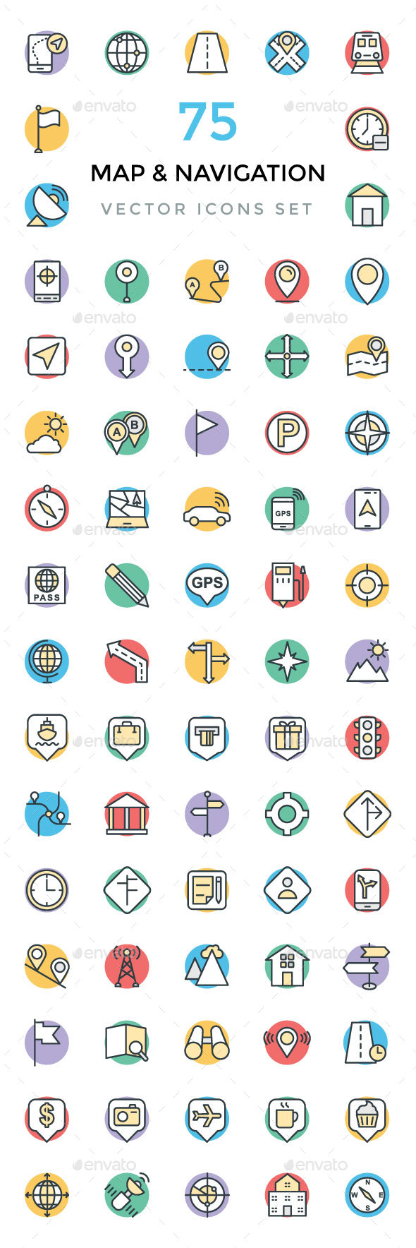 75 Maps and Navigation Vector Icons - Icons