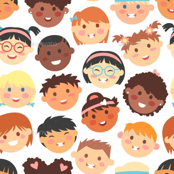 Vector Seamless Pattern of Kids Faces Different - Backgrounds Decorative