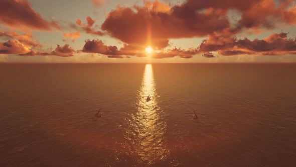 War Helicopters - Dramatic Background - Sunset alt