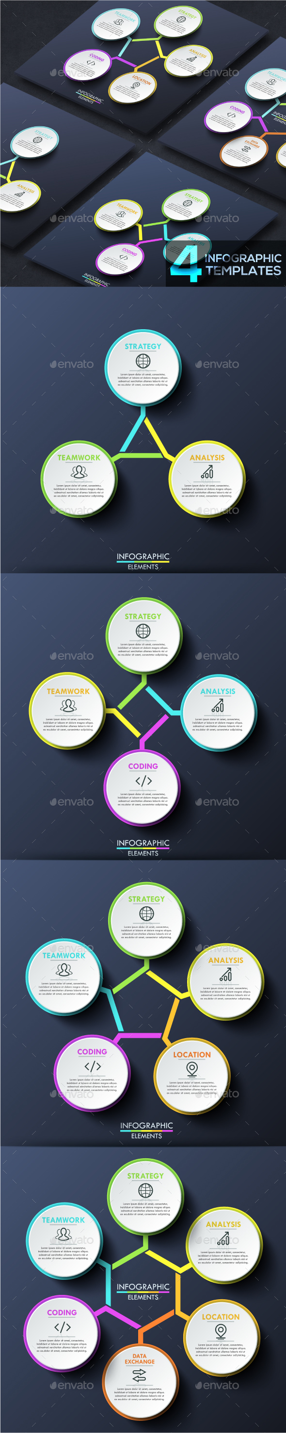 Modern Infographic Connection Templates (4 Items)