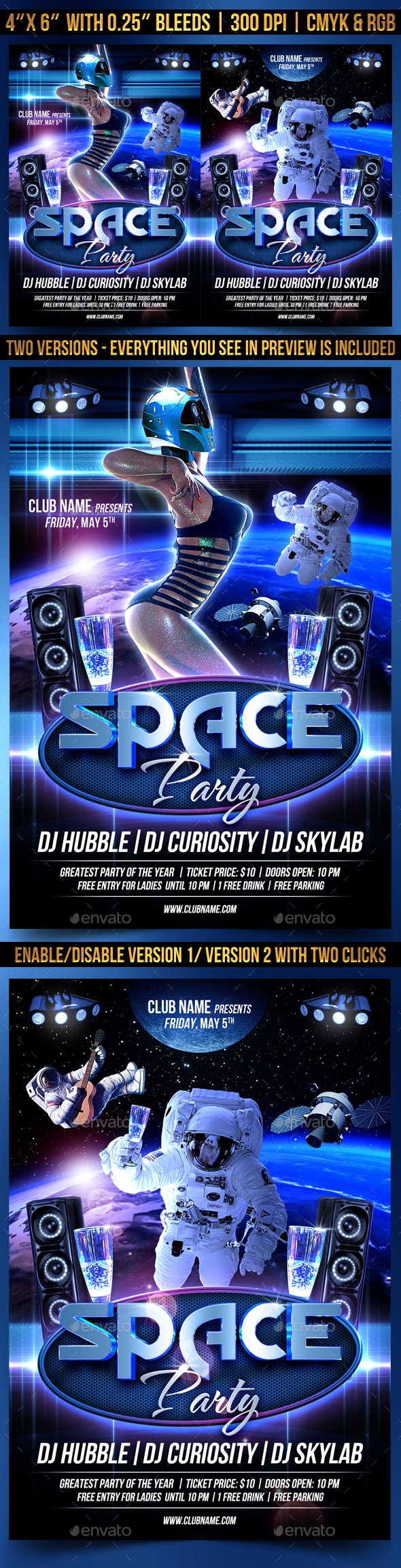 Space Party Flyer Template - Clubs & Parties Events