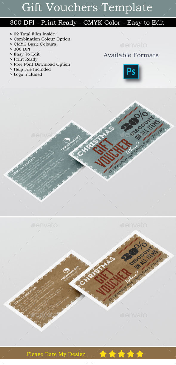 Vintage / Retro Christmas Gift Voucher - Cards & Invites Print Templates