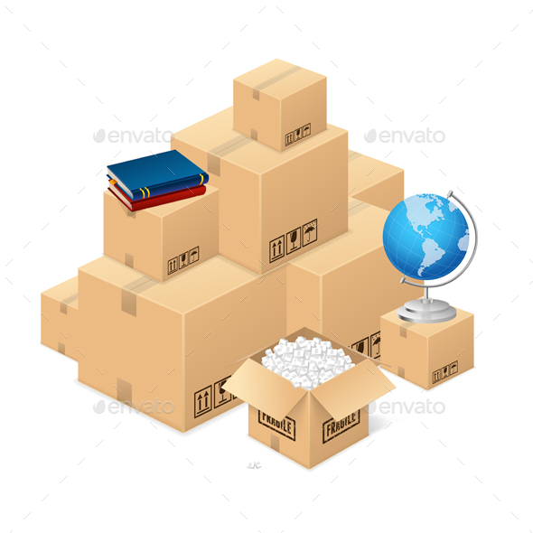 Moving Concept with a Pile of Cardboard Boxes. Vector - Conceptual Vectors