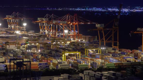 Tokyo Container Terminal Night Japan Time Lapse alt