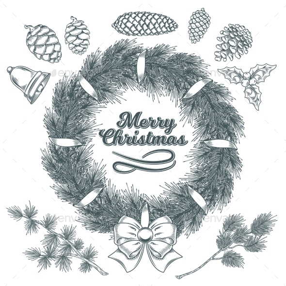 Christmas Elements Set of Cones and Branches - Christmas Seasons/Holidays