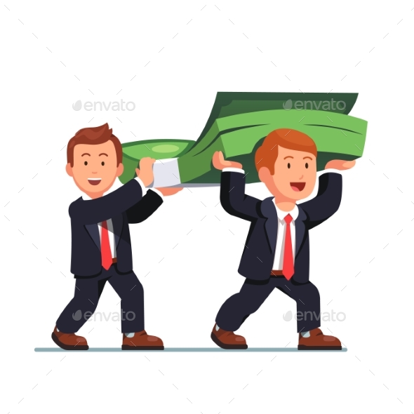 Two Business Man Carrying Money Bundle - Concepts Business