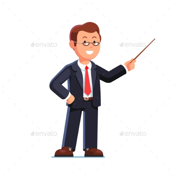 Business Man Teacher Pointing with Pointer Stick - Concepts Business