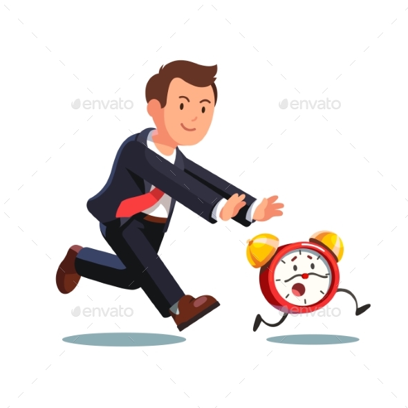 Business Man Chasing Deadline Time in a Rush Hour - Concepts Business