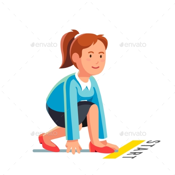 Business Woman Ready to Sprint Run - Concepts Business