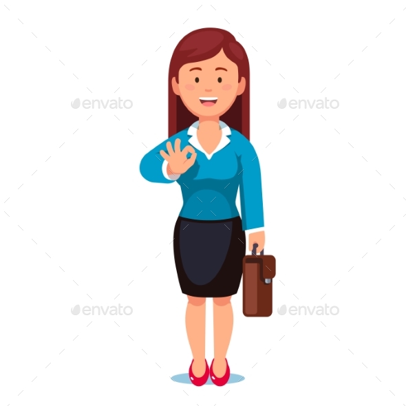 Business Woman with a Briefcase Showing OK Gesture - Concepts Business