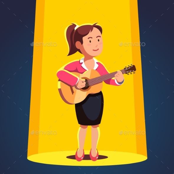 Woman in Formal Dress Playing Guitar and Singing - People Characters