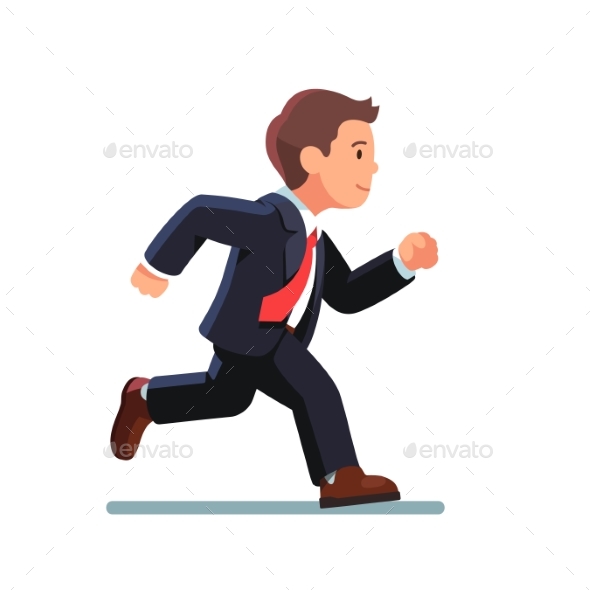 Business Man in Suit and Red Tie Running Fast - Concepts Business