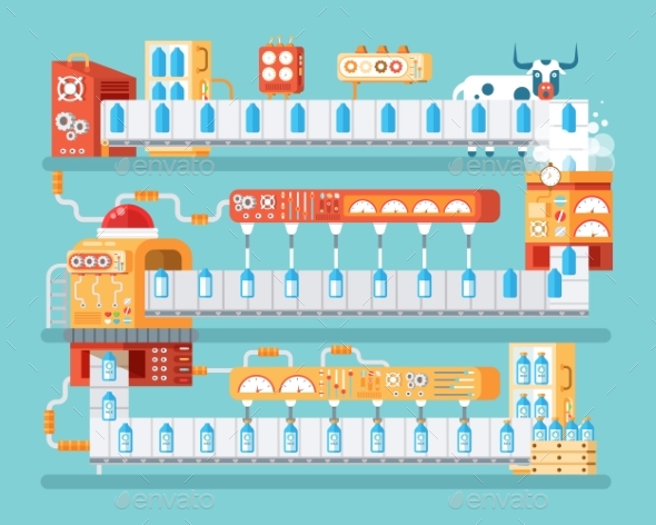 Vertical Illustration of Isolated Milk Conveyor - Concepts Business