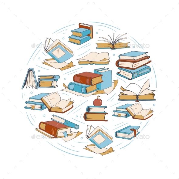 Sketch Doodle Drawing Books, Library, Book Club - Objects Vectors