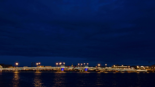 Palace Bridge Drawing in Saint Petersburg, Russia with Peter and Paul Fortress at the Background at