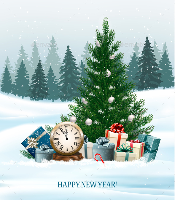 Holiday Background With A Christmas Tree Vector - New Year Seasons/Holidays