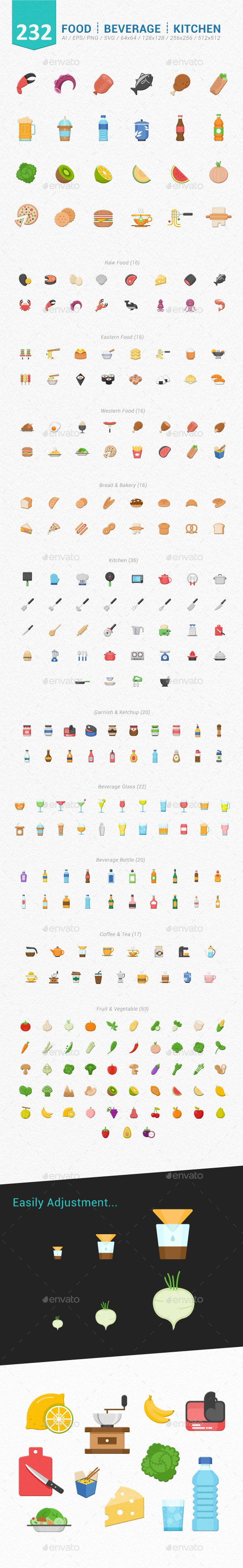 232Food Beverage Kitchen Color Icons - Food Objects