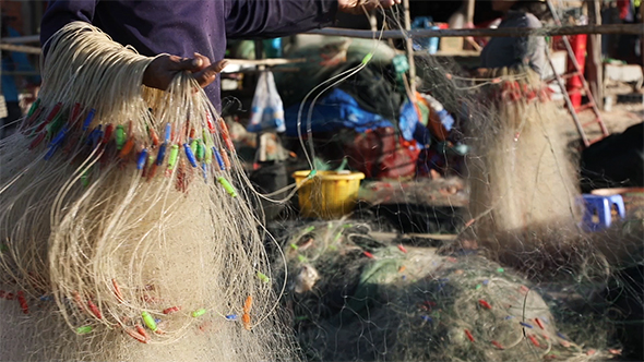 Fishermen Prepare Fishing Net