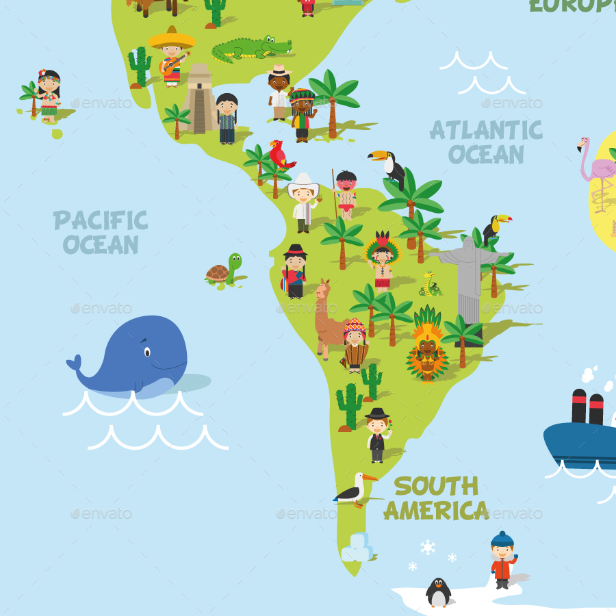 Cartoon World Map, Vectors | GraphicRiver