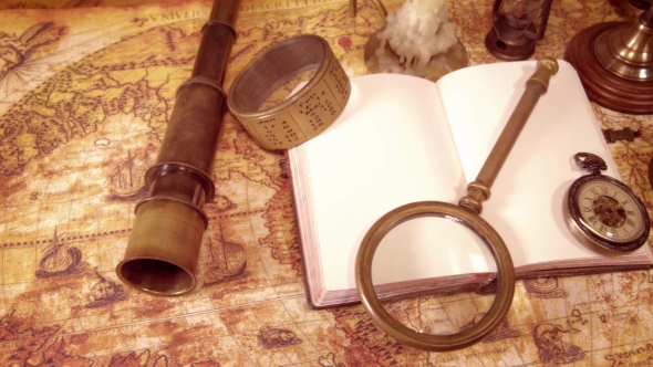 Vintage Still Life on an Old Map in 1565. alt