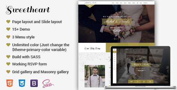 Sweetheart Responsive Wedding - ThemeForest 19201737