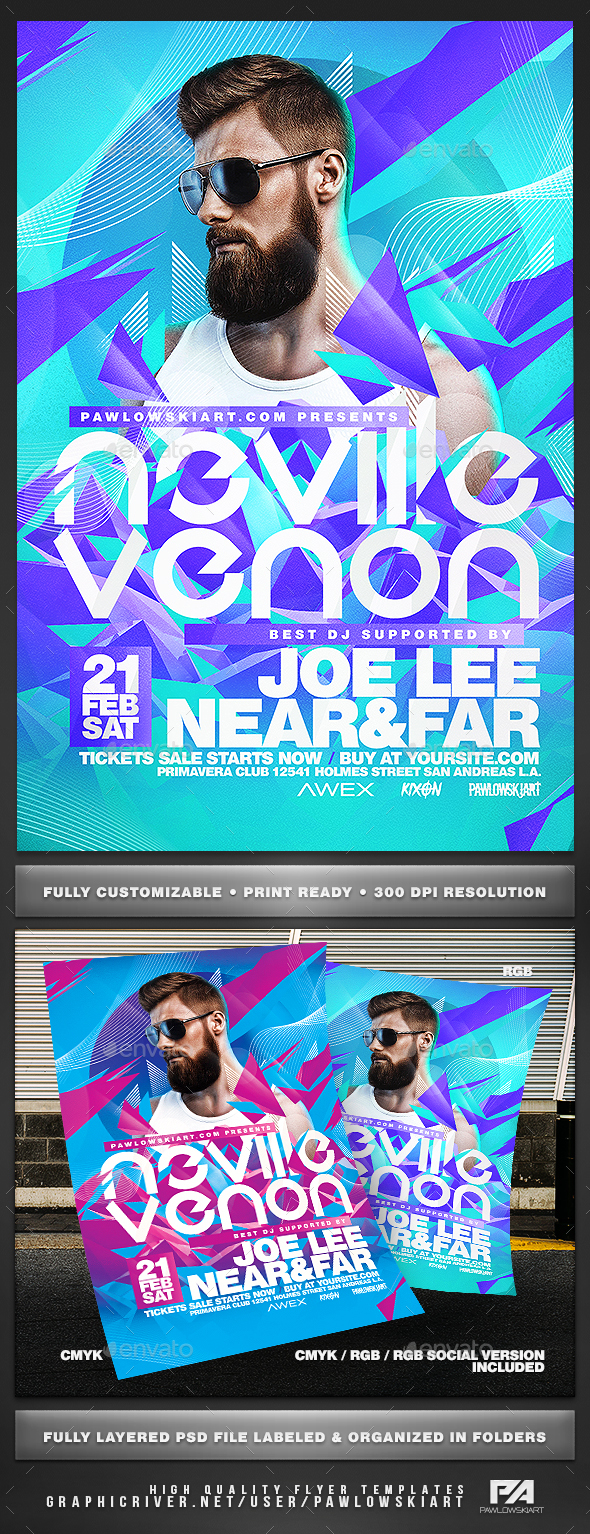 Electro DJ Concert Party Flyer Template - Concerts Events
